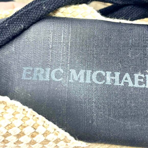 ERIC MICHAEL Black Lace Up Sequin Embroidered Espadrilles Wedges - Picture 8 of 9